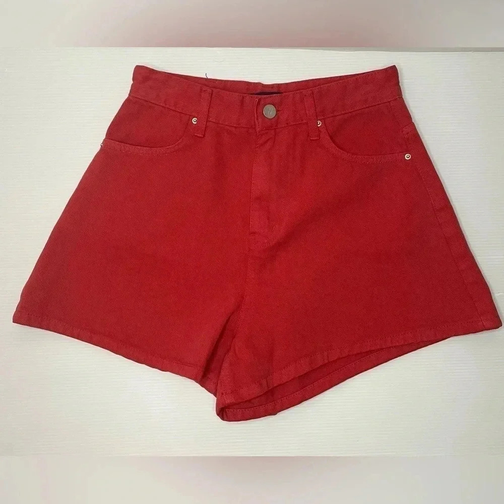 Over Rich Orange Denim High Waisted Shorts Size S